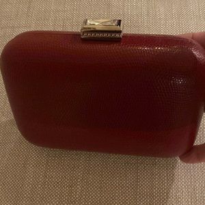 Talbots  Clutch Deep Red Glass Closure & Silver chain EUC cocktail bag /Clutch